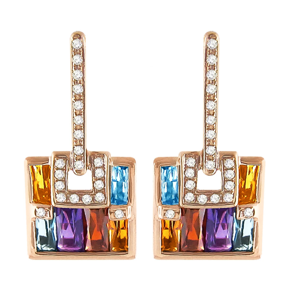 14k Rose Gold Bellarri Boulevard Multi - Color Gemstone Earrings