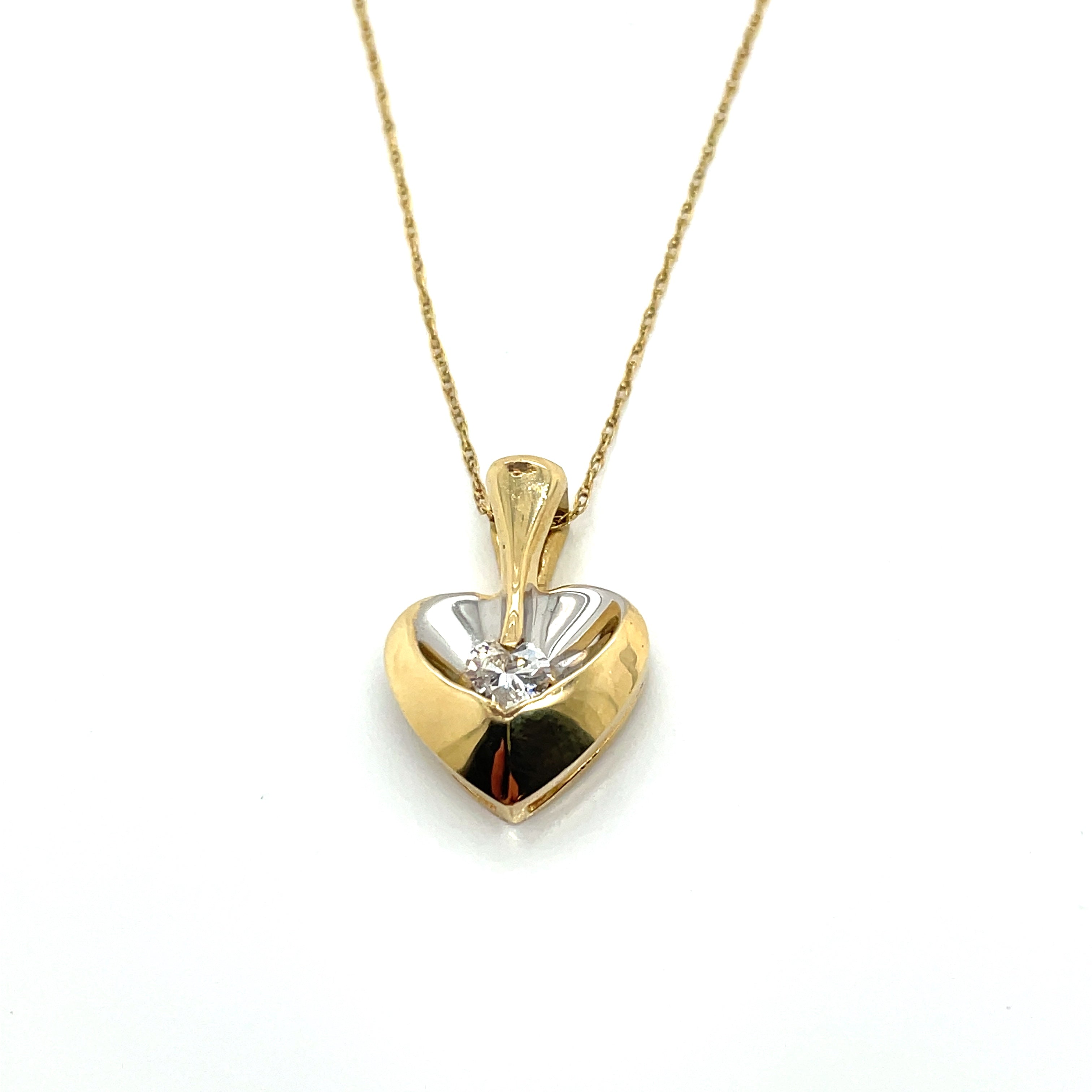 14k Two Tone Gold Heart Pendant Necklace with a 0.18ct Diamond