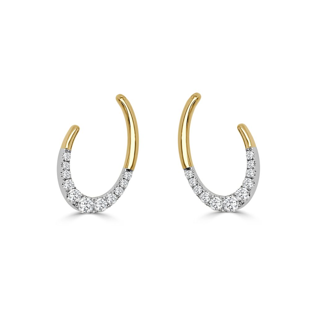 14k Two - Tone Gold Oval Half - Paved Diamond Clip - on Earrings, 0.52 Ct