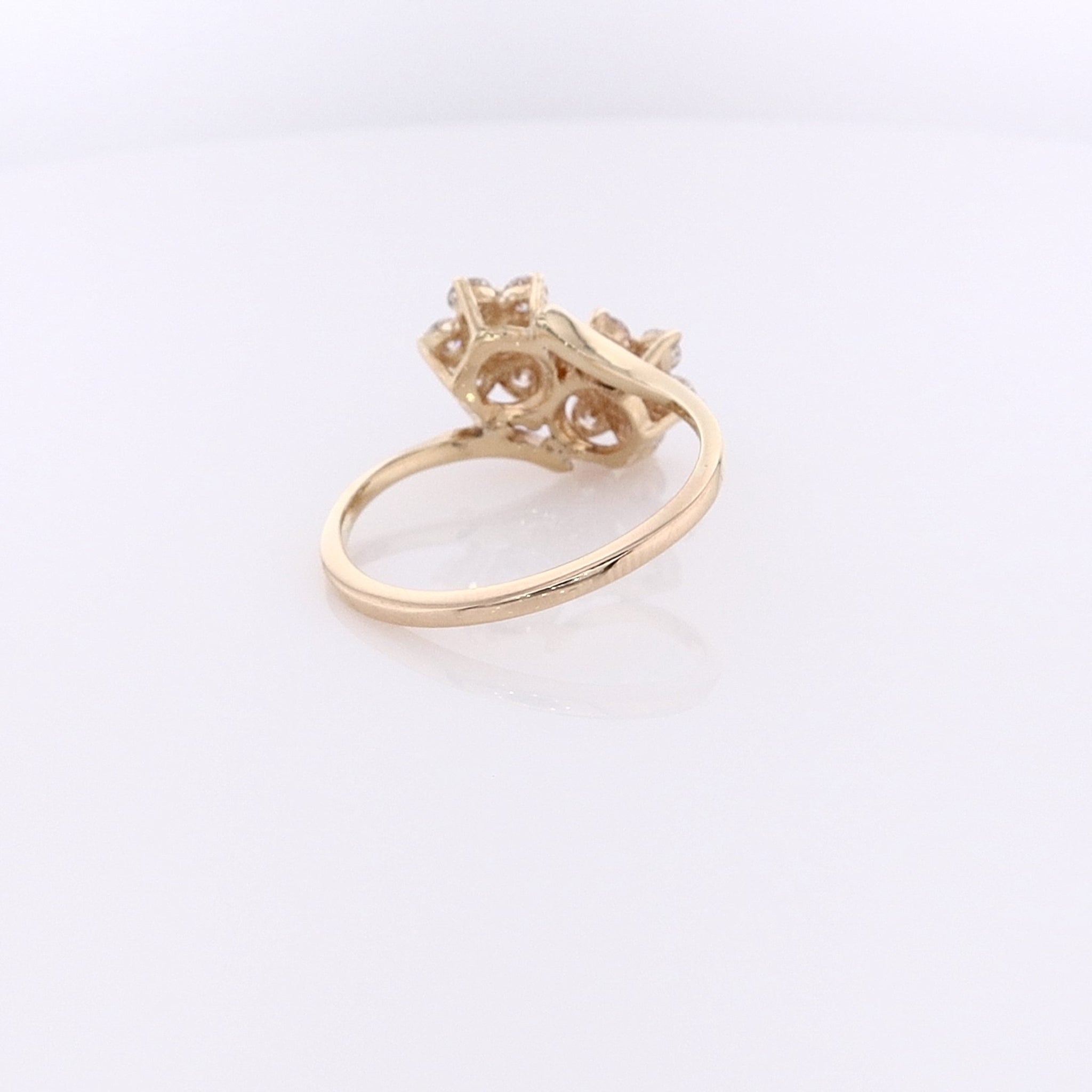14K Yellow Gold Double Flower Head Design Diamond Ring with 0.91ct Diamonds