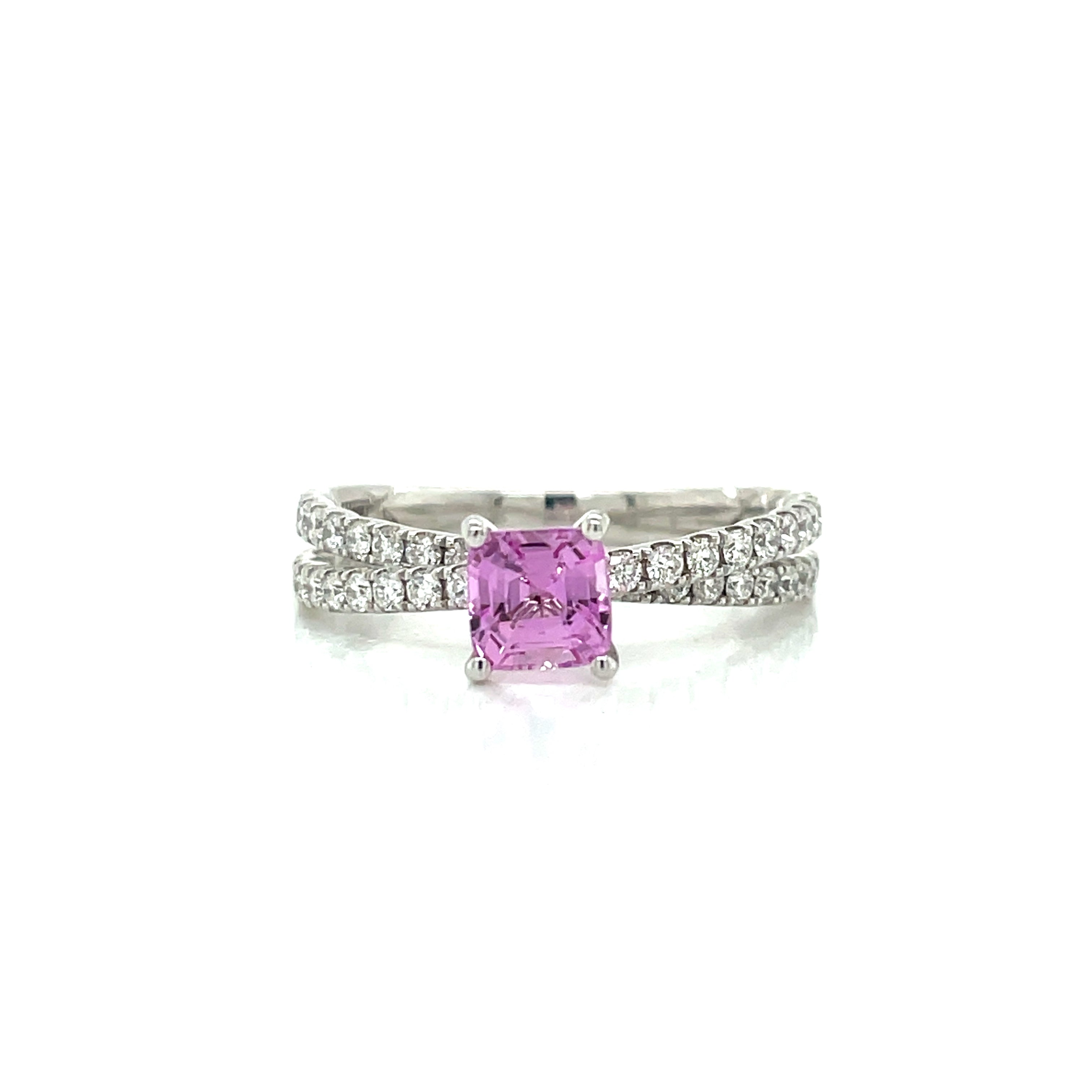Exquisite 18k White Gold Pink Sapphire and Diamond Intertwined Ring