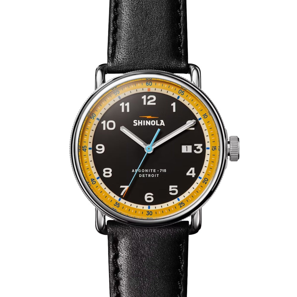 Shinola Men's Canfield Model C56 43mm Wristwatch with Black and Bright Yellow Dial