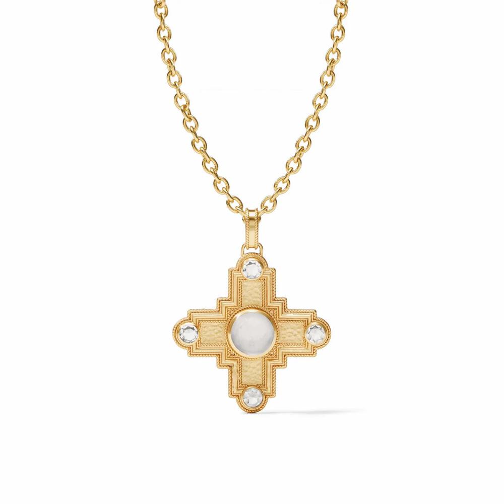Julie Vos Theodora Iridescent Clear Crystal Round Pendant Necklace for Women