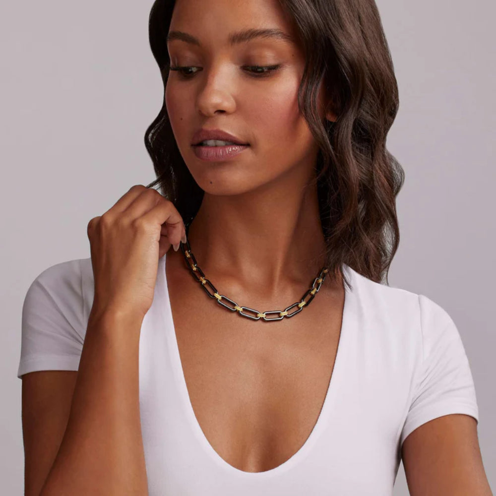 Stunning 18k Gold and Black Ceramic Link Necklace by Lagos