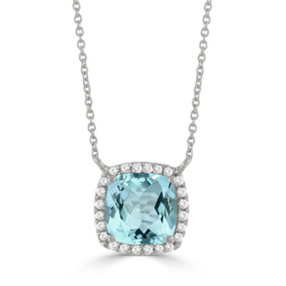 Stunning 18k White Gold Pendant Necklace with Sky Blue Topaz and Diamonds