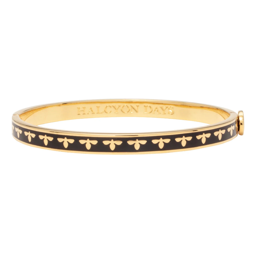 Halcyon Days 6mm Gold-Plated Enamel Bee Hinged Bracelet - A Stylish and Colorful Jewelry Piece