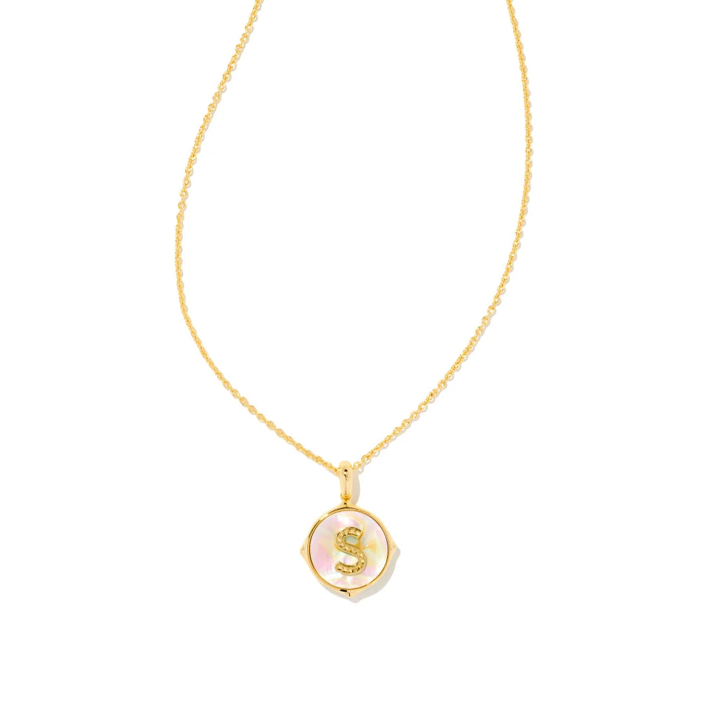 Kendra Scott Letter Gold Disc Reversible Pendant Necklace Crafted with Iridescent Abalone - A Stunning Jewelry Piece for Personalized Style