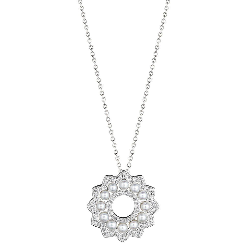 Verragio 18k Gold Cluster Style Pearl and Diamond Jewelry Pendant