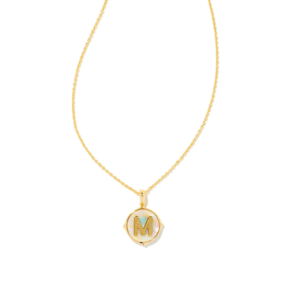 Kendra Scott Letter Gold Disc Reversible Pendant Necklace Crafted with Iridescent Abalone - A Stunning Jewelry Piece for Personalized Style