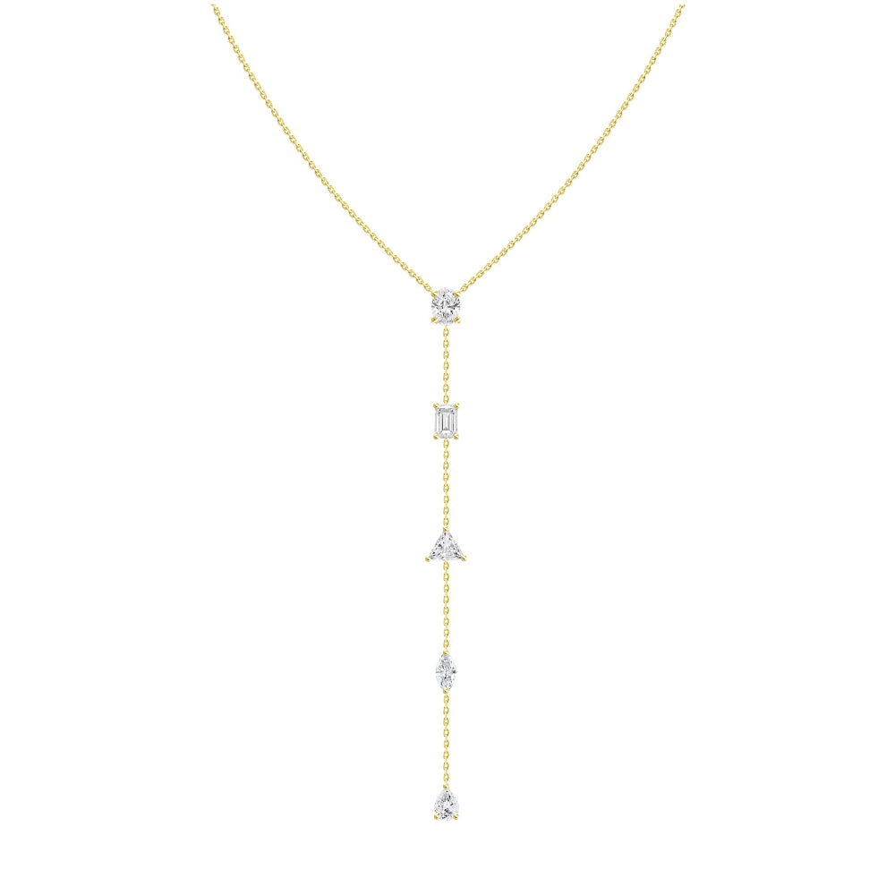 Exquisite 18k Gold Multi-Shape Diamond Lariat Style Necklace for Women