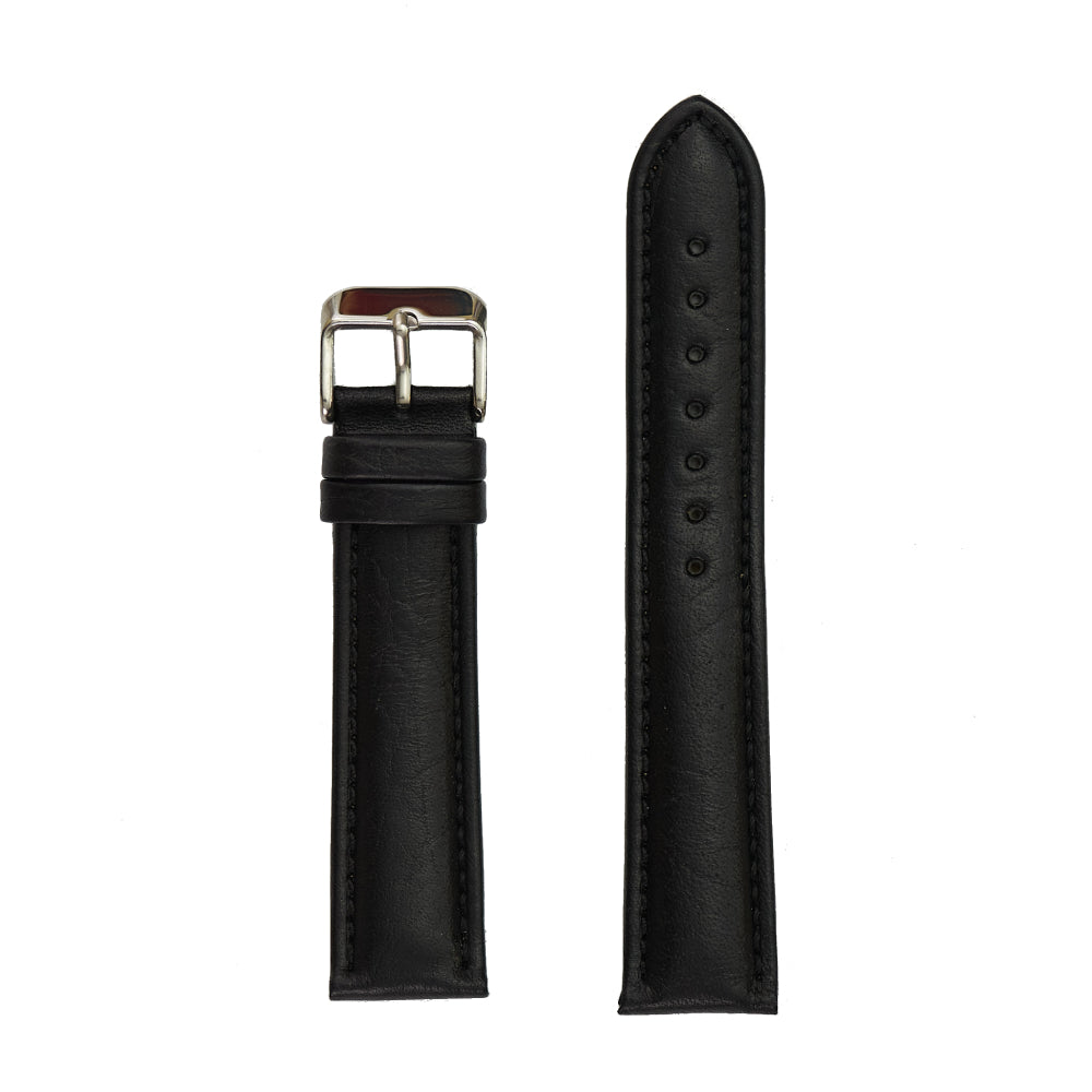 Black Men's Heavy Padded Genuine Shrunken Grain Leather Watch Band