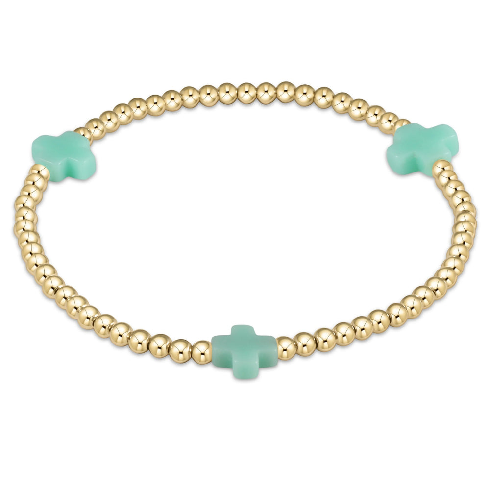 eGirl's 5.5-inch Mint Signature 3mm Gold Pattern Bead Bracelet by enewton