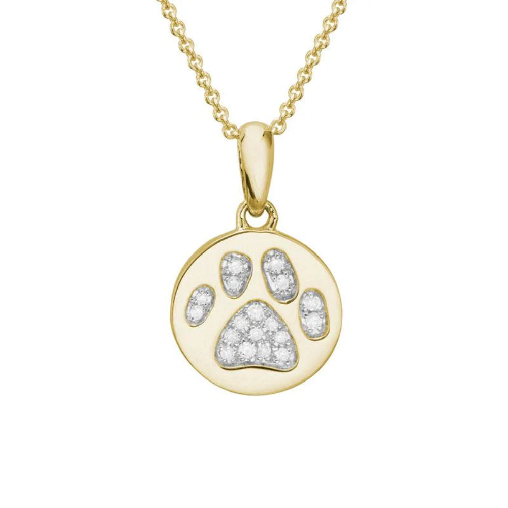 14k Gold Diamond Paw Print Adjustable Pendant Necklace