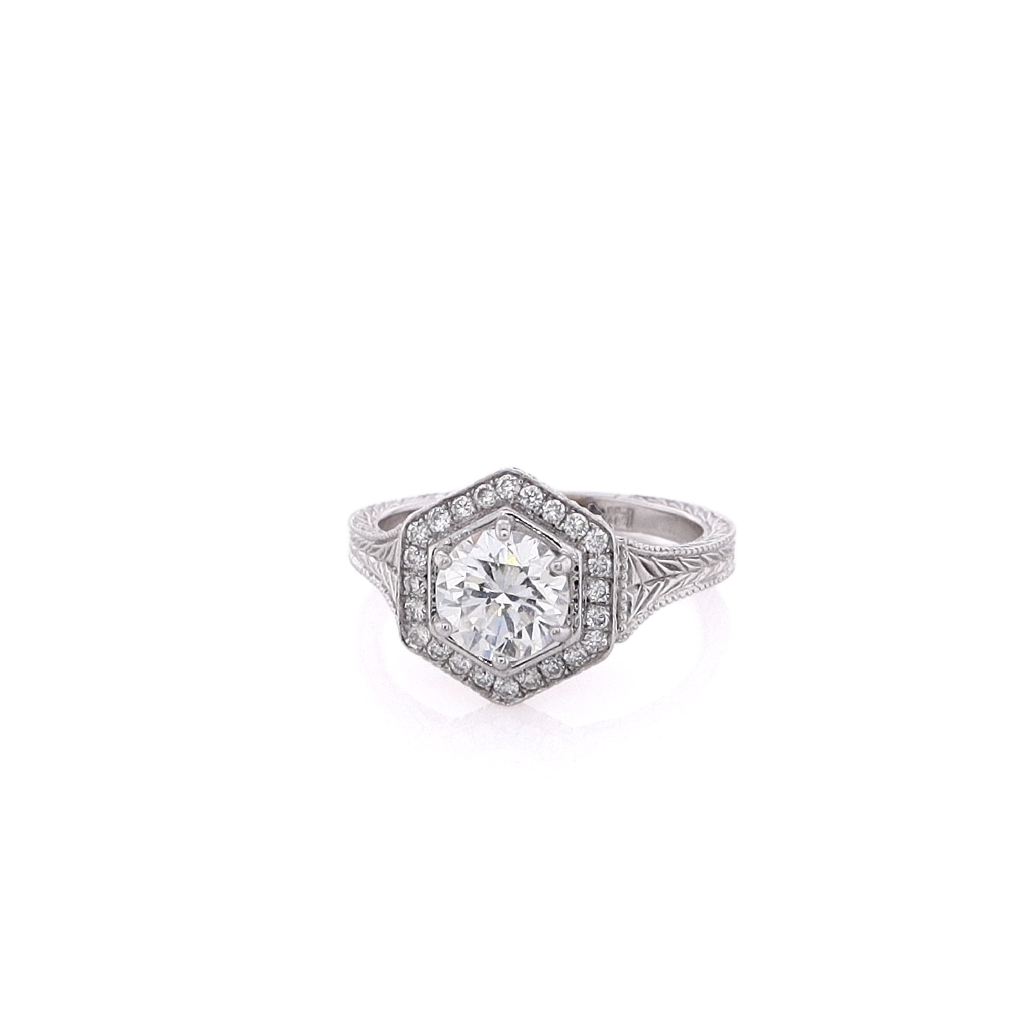 Exquisite Estate 14 Karat White Gold Tapered and Engraved Shank Diamond Engagement Ring with GIA Certification - Model BT - SM1001640 - 02