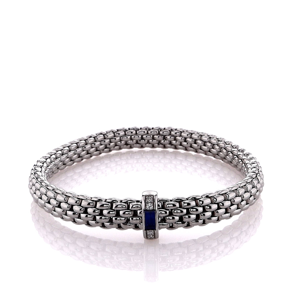 Fope Luxury 18k White Gold Bracelet Adorned with Blue Sapphire and Diamonds