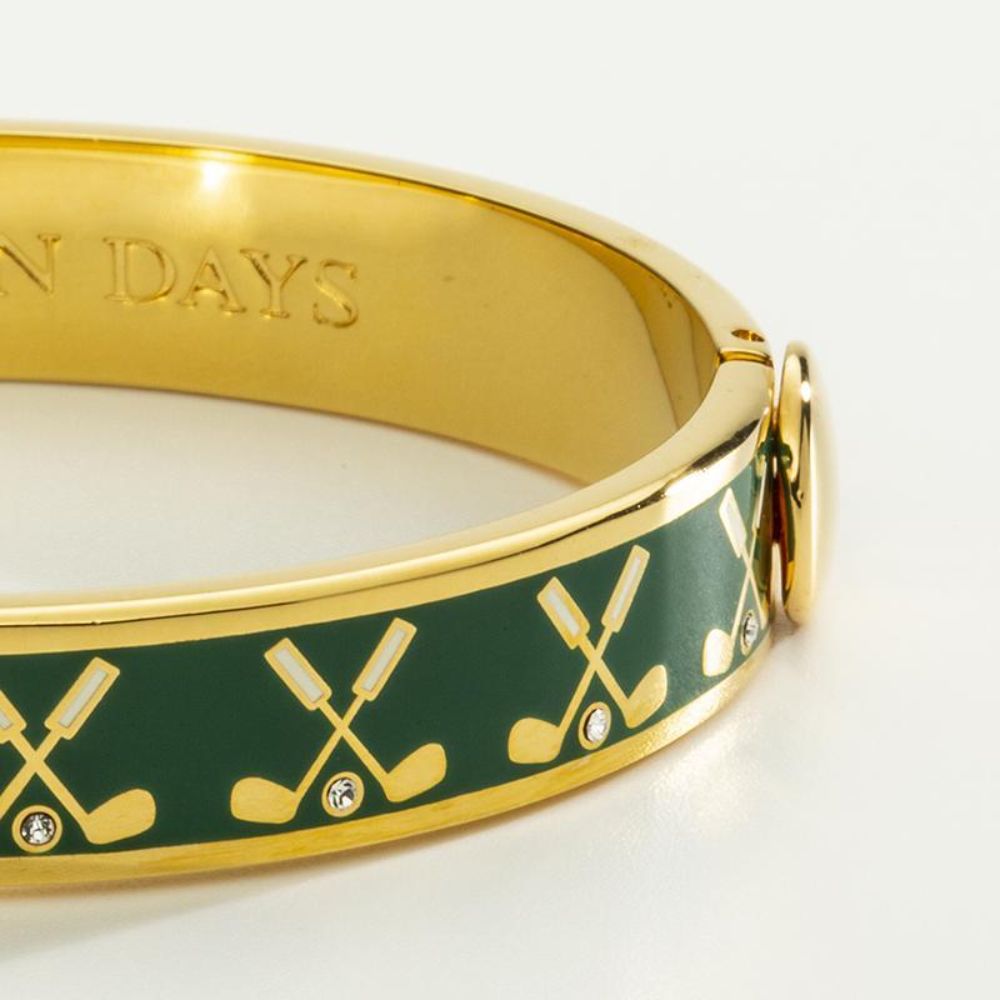 Halcyon Days Luxury 1 Centimeter Gold - Plated Hinged Enamel Golf Club - Inspired Bangle for Fashion Lovers