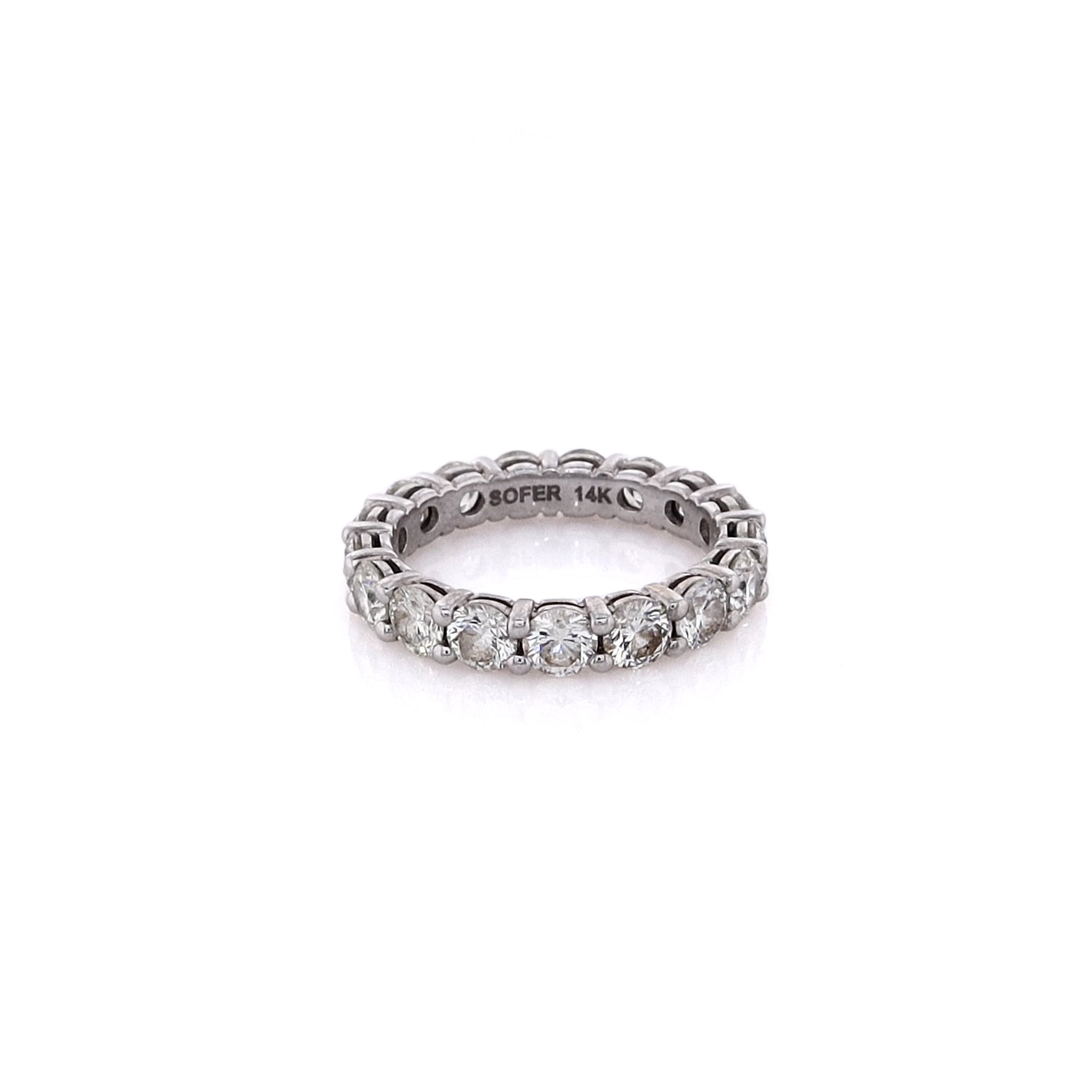 14 Karat White Gold Eternity Diamond Band for Wedding, Size 5