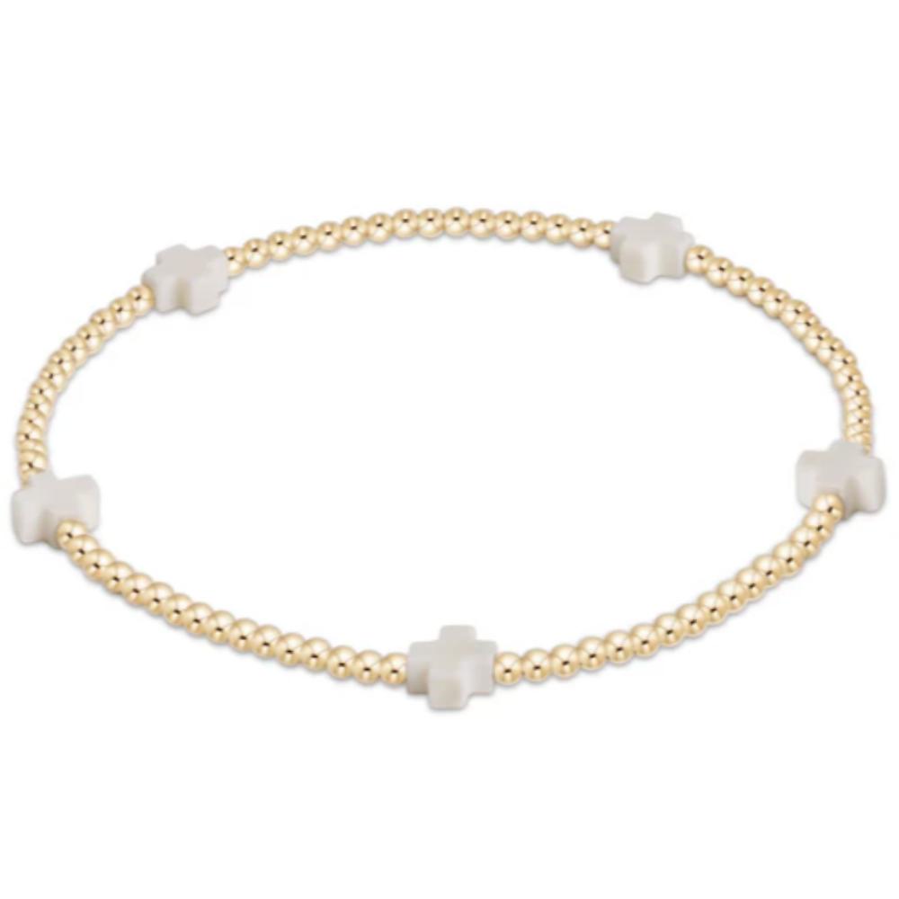 enewton 5.5' egirl Signature Small Gold Pattern 2mm Off-White Bead Bracelet