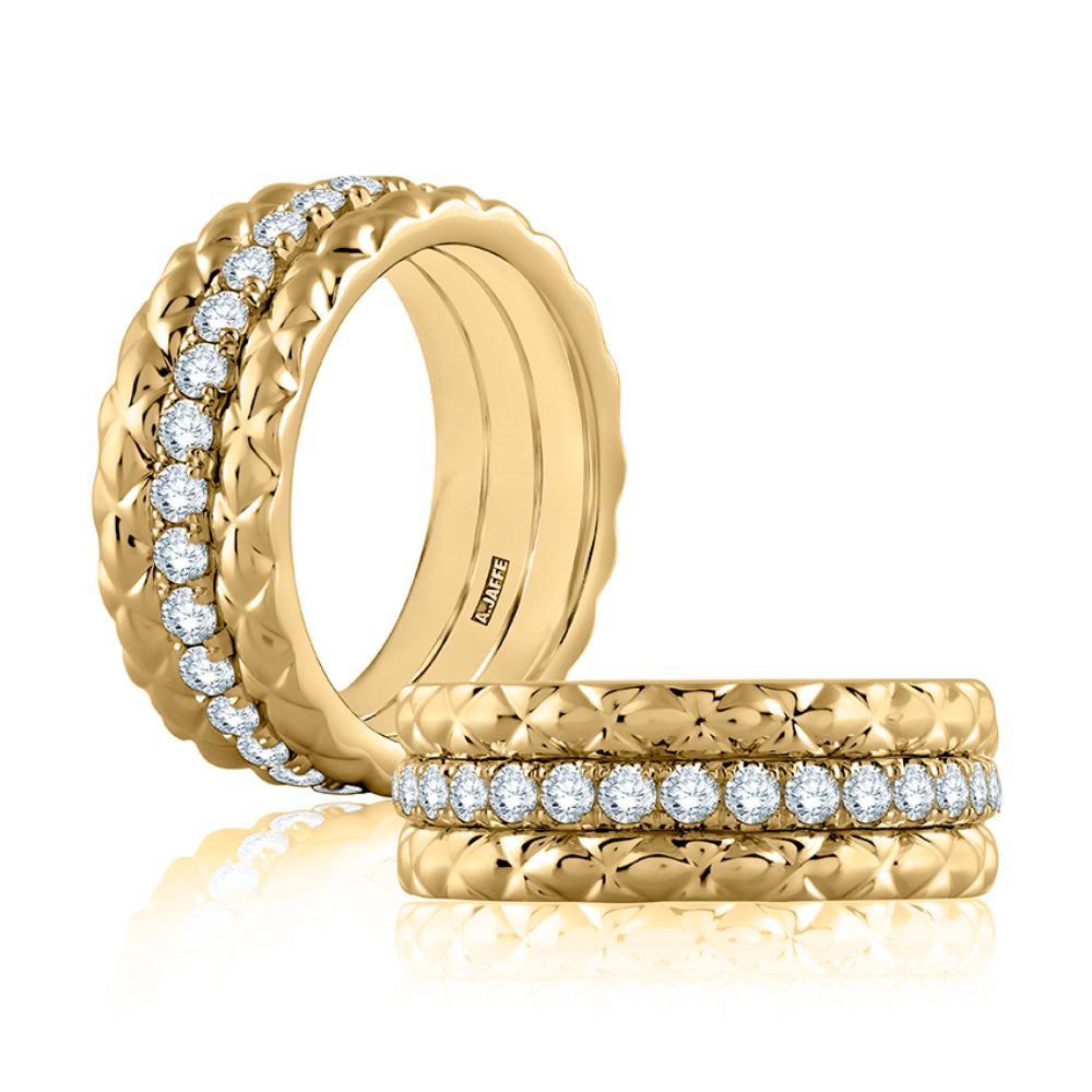 A. Jaffe 14k Gold Three - Row Quilted Eternity Ring Embellished with 30 Round G - Color SI - Clarity Diamonds