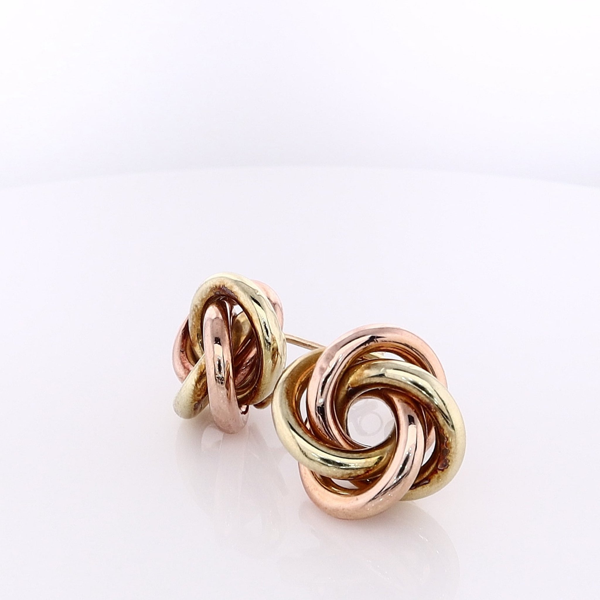 14 Karat Rose and Yellow Gold Polished Stud Earrings with Love Knot Design