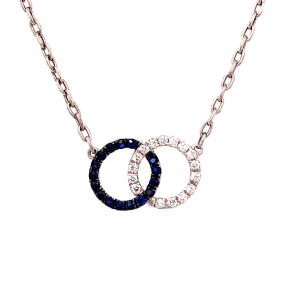 18k Gold Sapphire and Diamond Interlocking Circles Jewelry Pendant for a Stunning Look