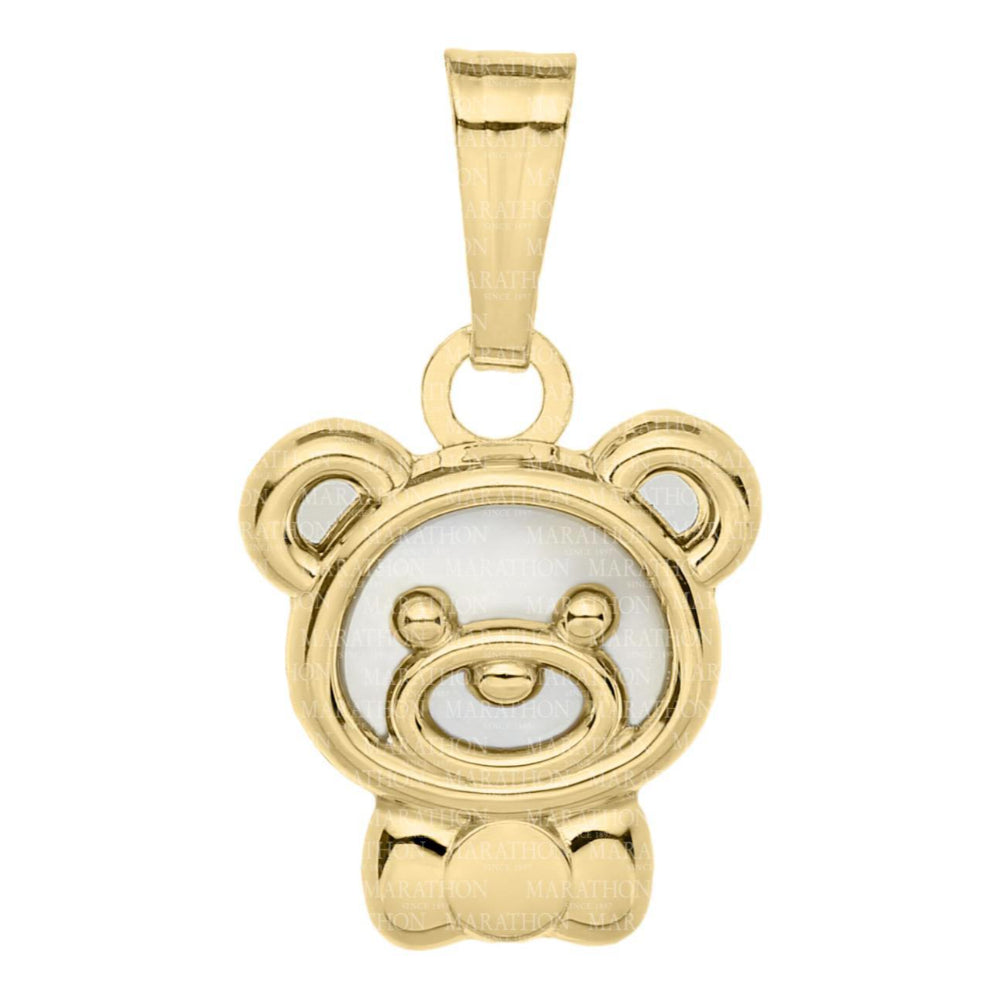 Exquisite 14k Yellow Gold Teddy Bear Head Mother Of Pearl Pendant