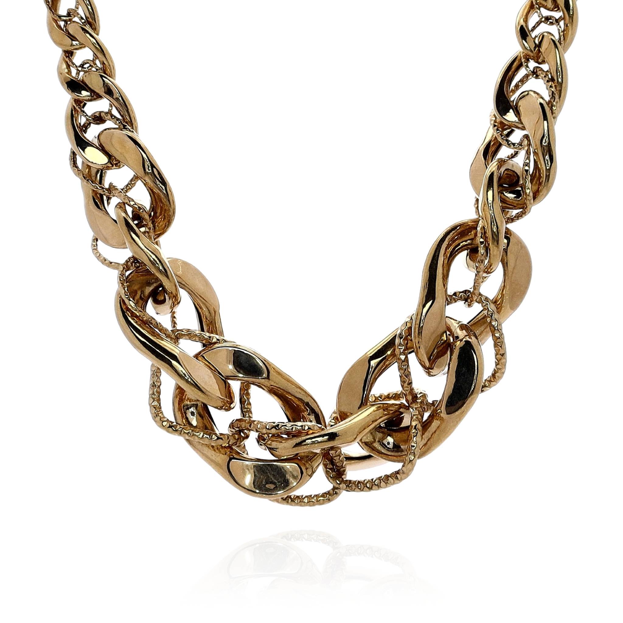 Elegant 14k Yellow Gold Necklace with Graduated Curb and Twist Design for Estate Jewelry Lovers