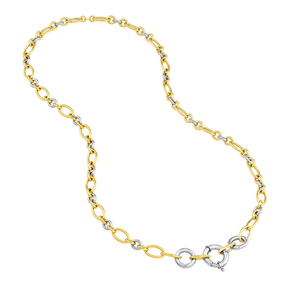 14k Gold Two-Tone Alternate Oval Link Fashion Necklace for Women and Men