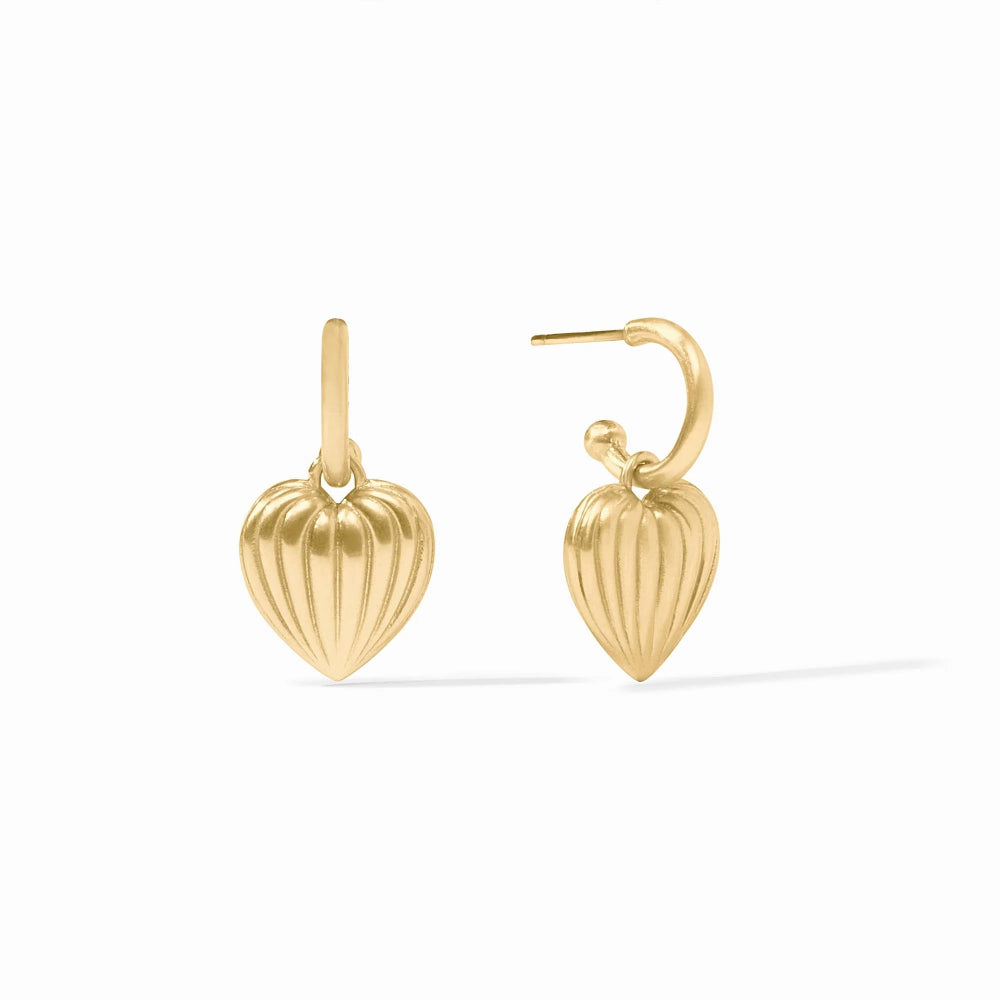 Julie Vos 24K Gold Plated Puffy Heart Hoop & Charm Earrings for Pierced Ears
