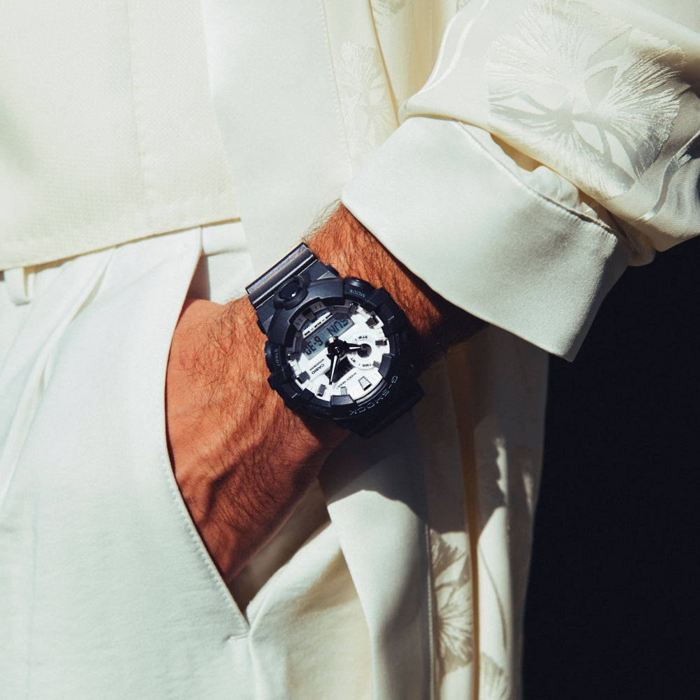 G-Shock GA-700 Hidden Glow Series Front Button Analog - Digital Watch with Stunning White Dial