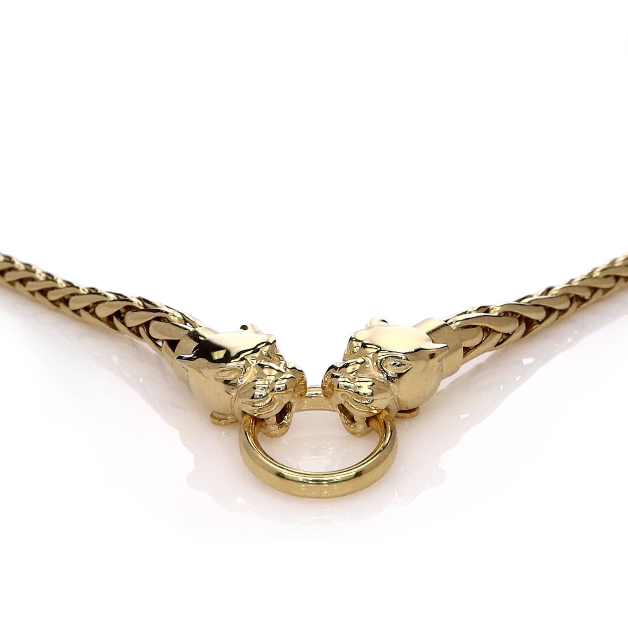 Exquisite Estate 14k Yellow Gold Polished Panther Heads Design Wheat Link Necklace for Fashion Lovers