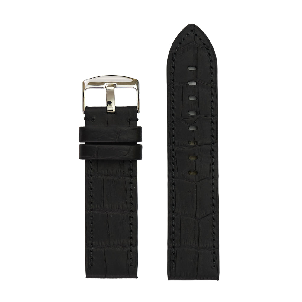 24mm Men's Luxury Black Watch Band Crafted from Genuine Alligator Grain Leather