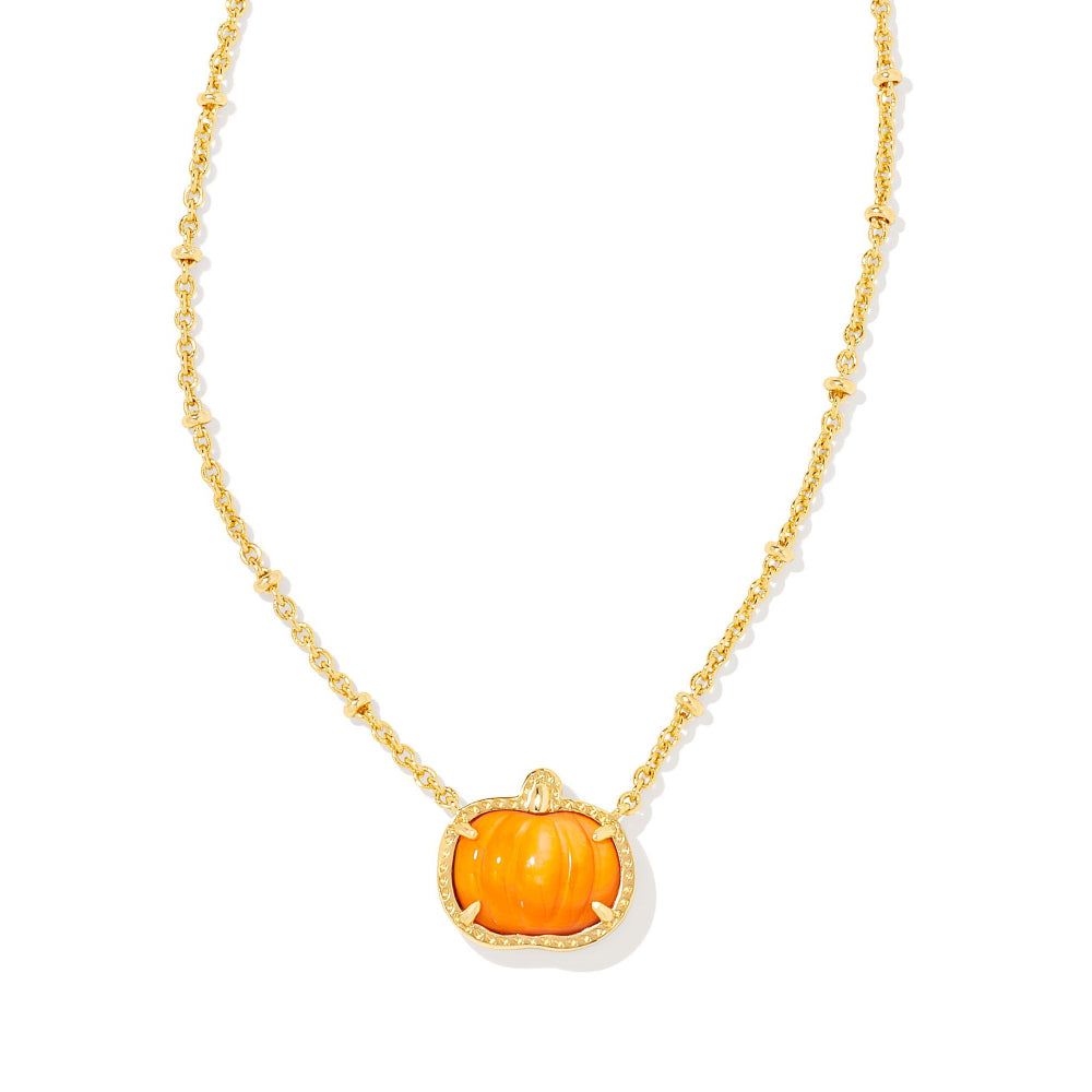 Kendra Scott Orange Mother of Pearl Short Gold Pumpkin Pendant Necklace