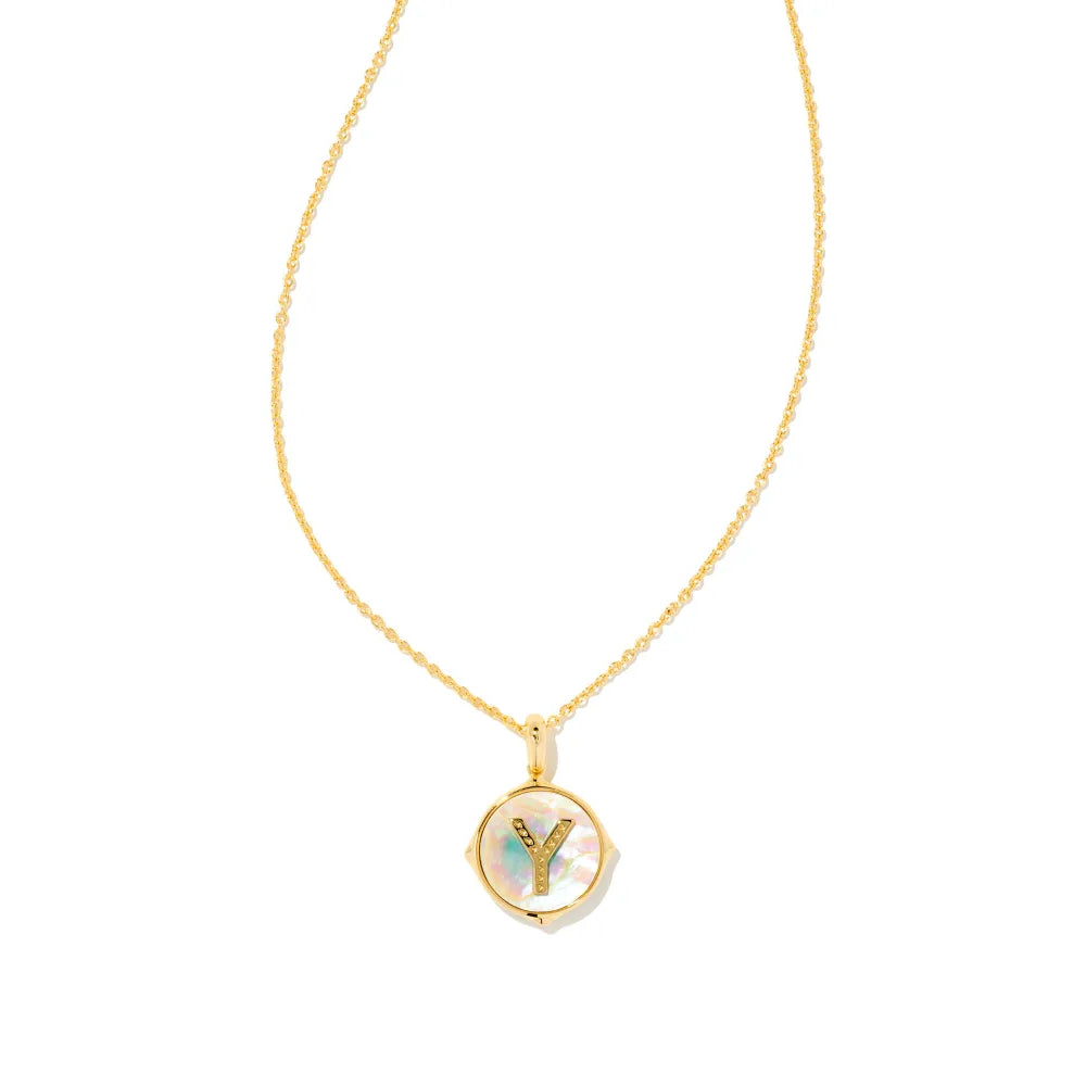 Kendra Scott Letter Gold Disc Reversible Pendant Necklace Crafted with Iridescent Abalone - A Stunning Jewelry Piece for Personalized Style
