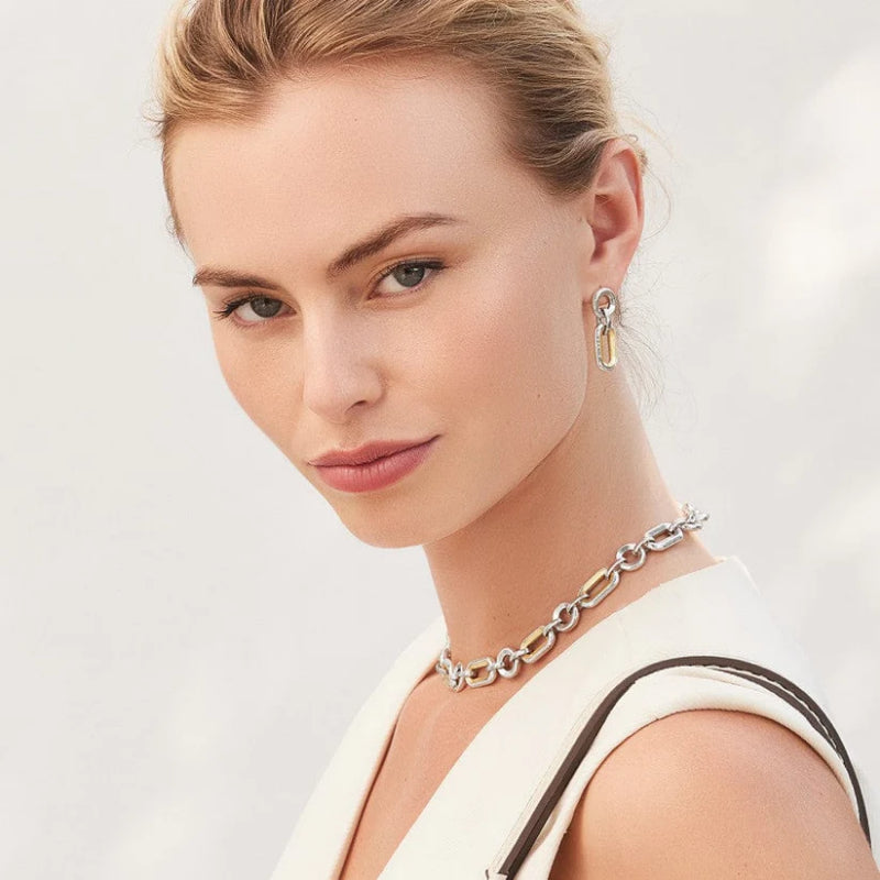 Stylish Brighton Medici Two-Tone Handcrafted Link Post Drop Earrings