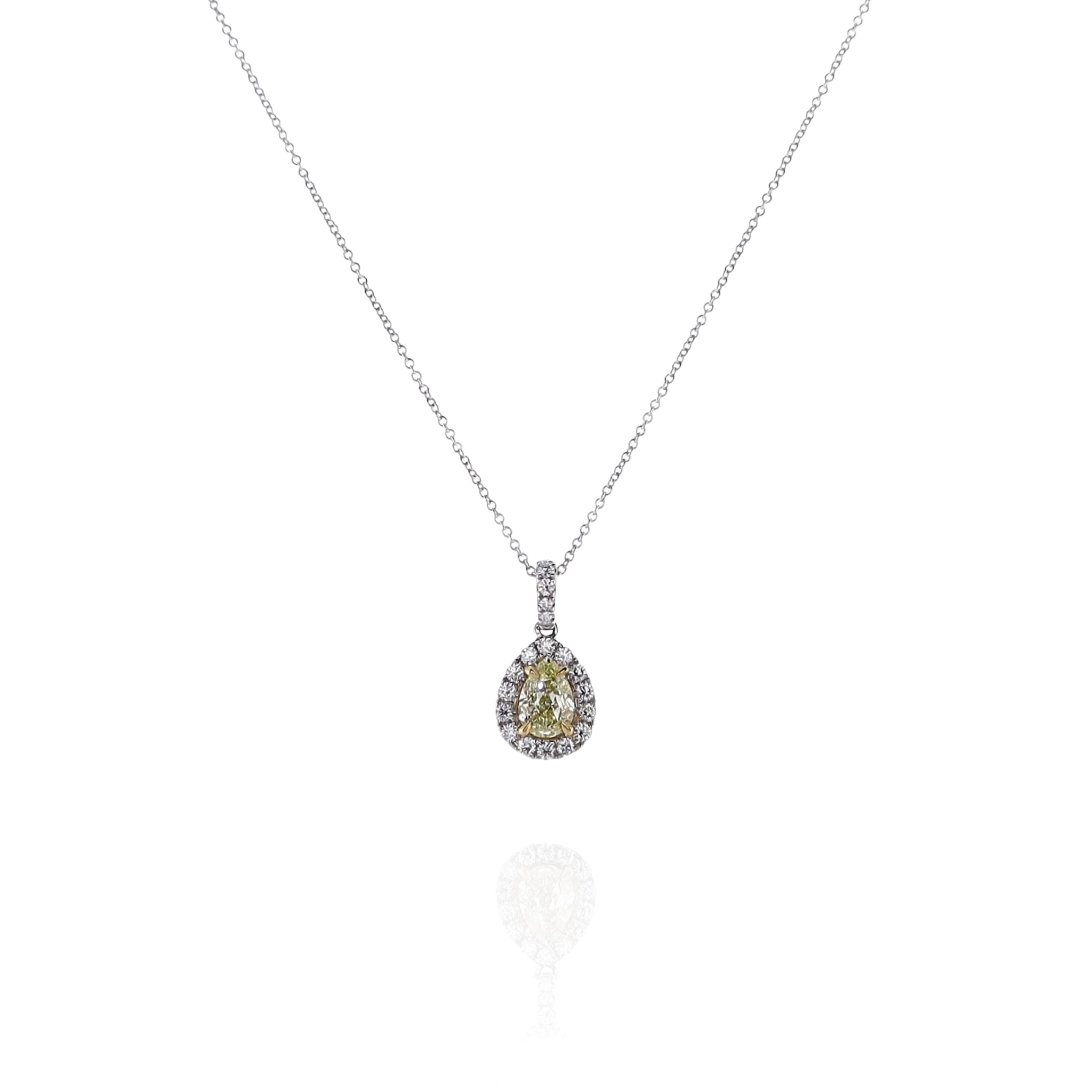 18k Adjustable 16 - 18 Inches Two - Tone Halo/Bail Yellow and White Diamond Pendant Jewelry