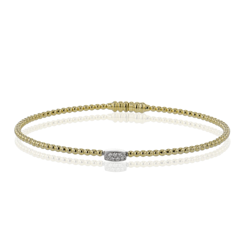 Exquisite Simon G. 18k Gold Bangle with Beaded Design and Sparkling Diamonds