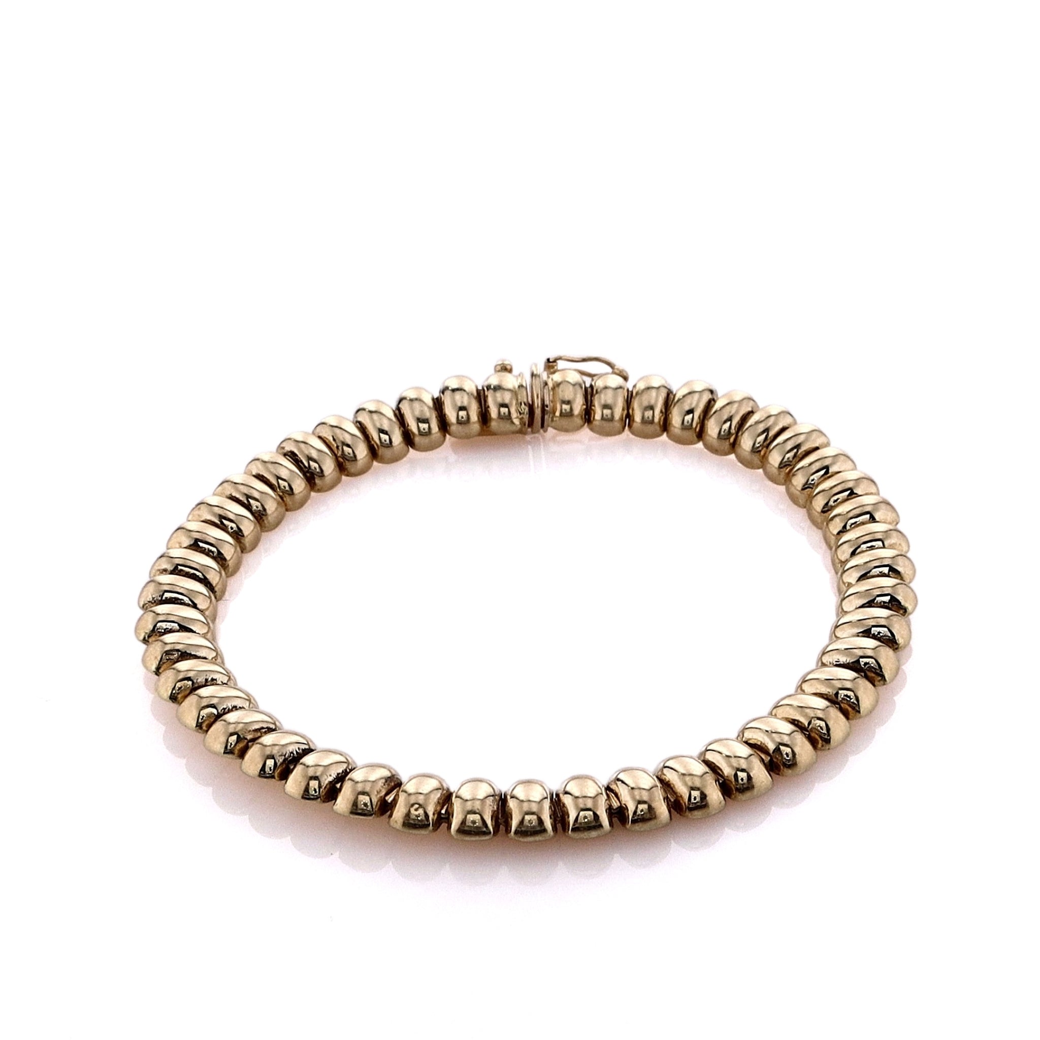 Exquisite Estate 14k Yellow Gold Hand - Polished Oval Bead Fashion Bracelet