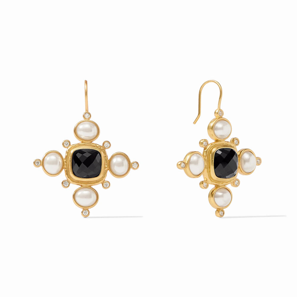 Julie Vos Stunning Tudor-Style Gold-Plated Earrings with Gemstone and Pearls