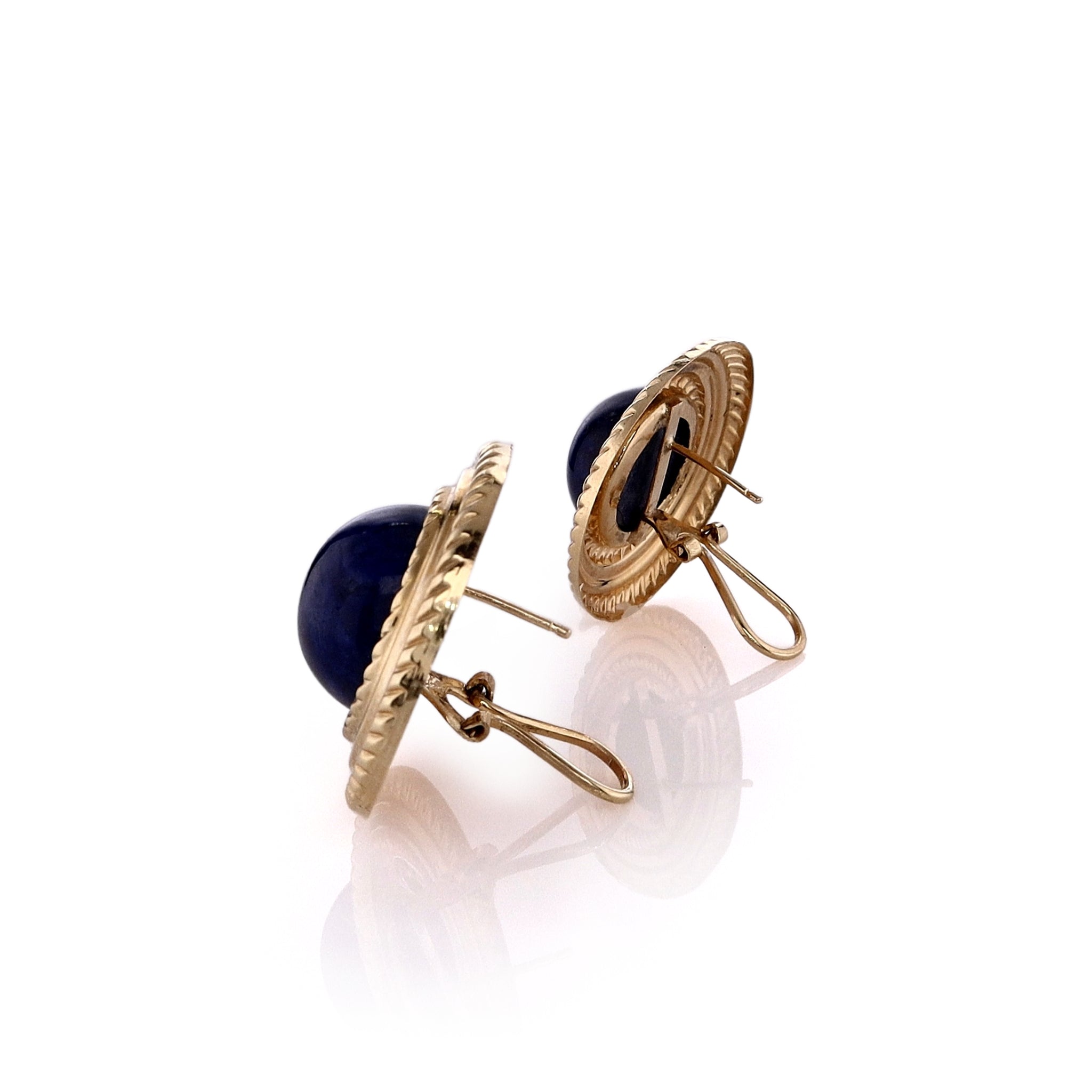 14k Yellow Gold Estate Rope-Edge Frame Stud Earrings with Blue Lapis