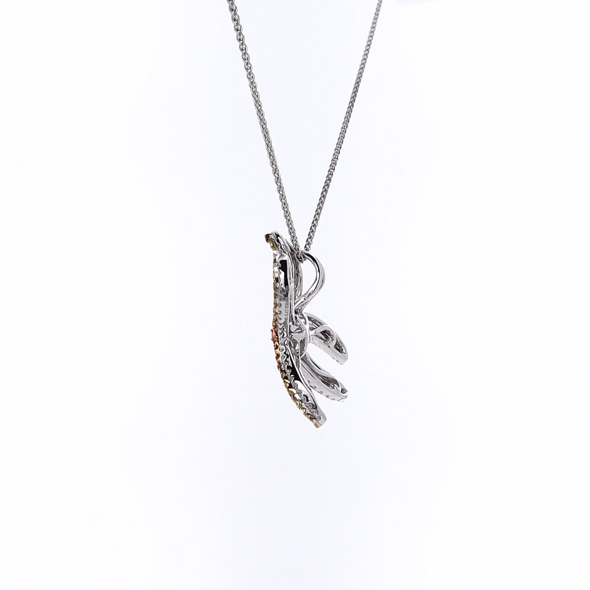 18K White Gold Multi - Colored Sapphire and Diamond Starfish Pendant Necklace