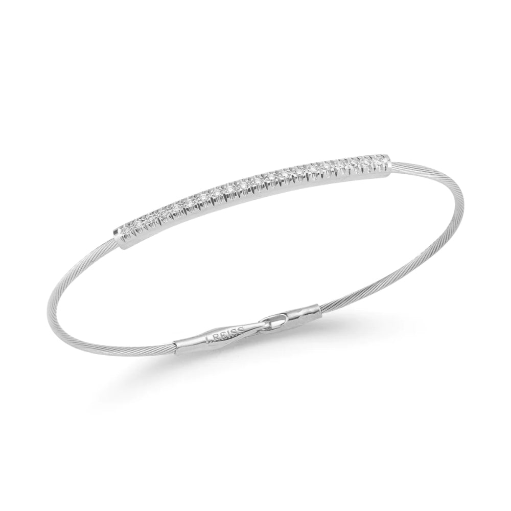 Stunning 14k White Gold Wire Bracelet with 20 Round H-SI Diamonds