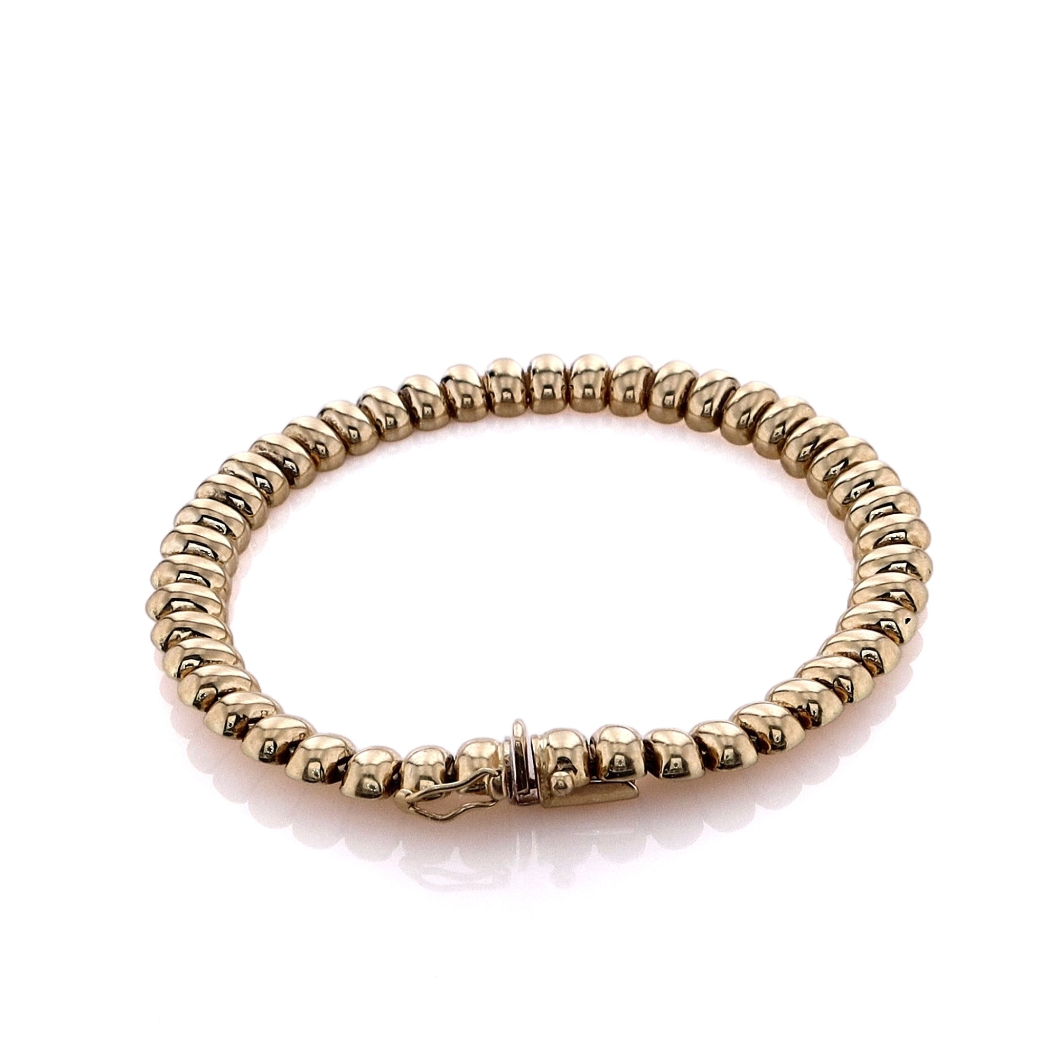 Exquisite Estate 14k Yellow Gold Hand - Polished Oval Bead Fashion Bracelet