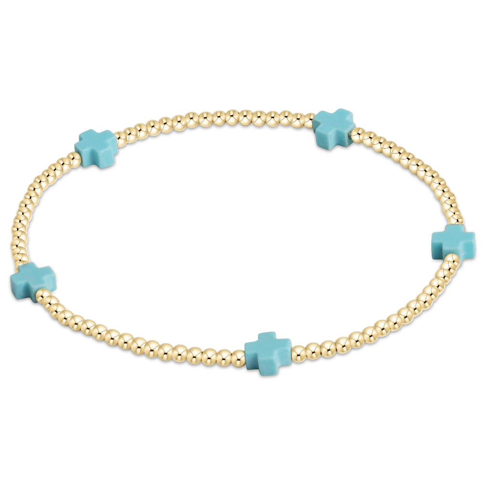 enewton 5.5-inch egirl Signature Small Cross 2mm Turquoise Gold Pattern Bead Bracelet
