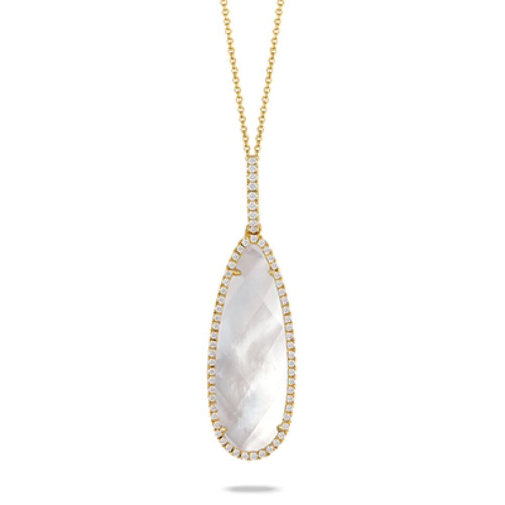 18k Yellow Gold Drop Pendant Necklace with Mother of Pearl and Diamonds