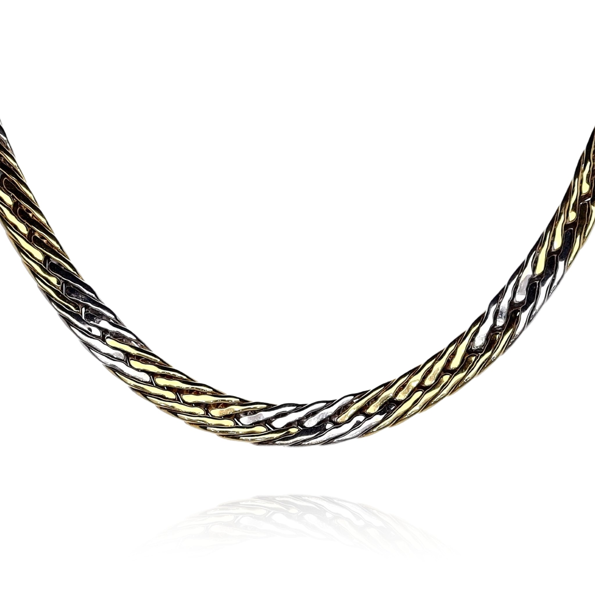 18k Two-Tone Heavy Ribbed 16-Inch Diamond Estate Necklace