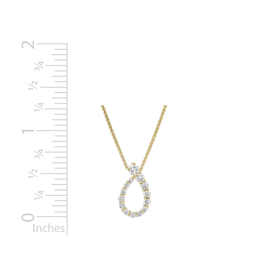 14K Yellow Gold Adjustable Open Teardrop Diamond Necklace for Women (Chain Length: 16 - 18 Inches)