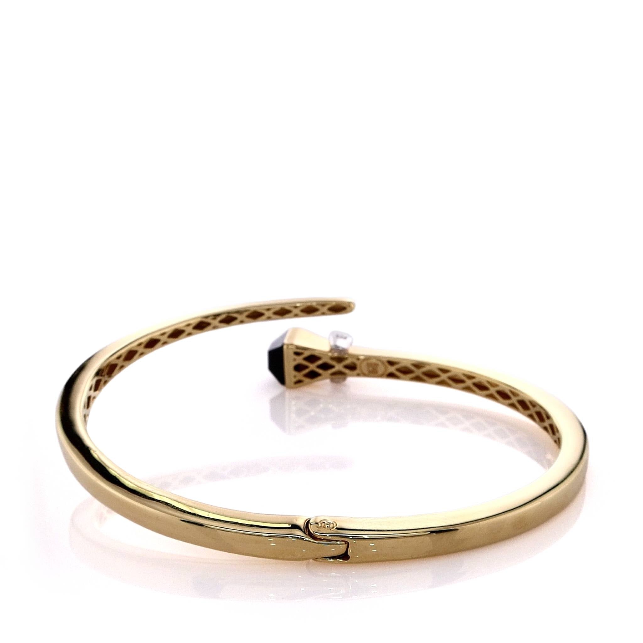 Exquisite 14k Yellow Gold Jewelry - Onyx and Diamond Wrap Style Hardware Bangle Bracelet