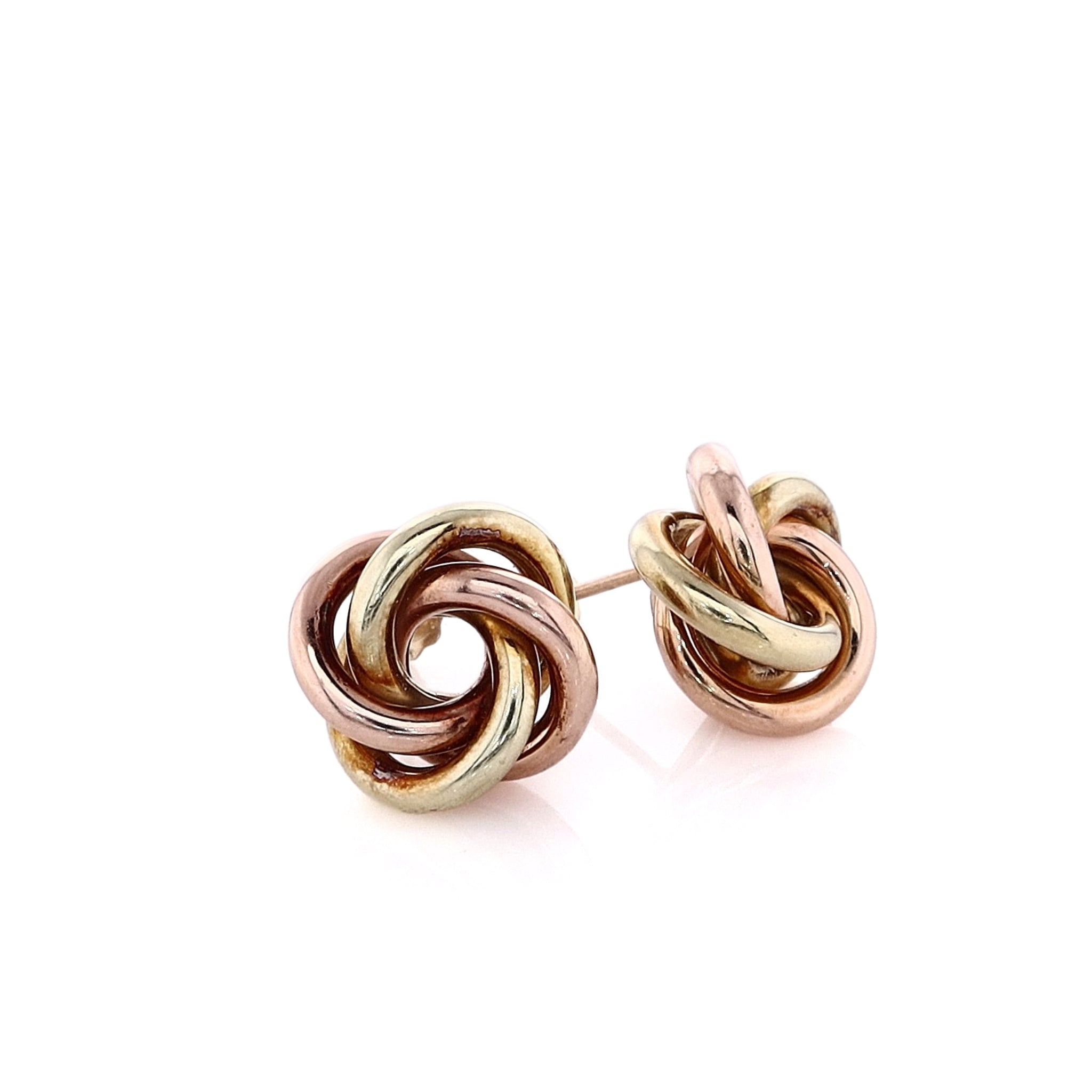 14 Karat Rose and Yellow Gold Polished Stud Earrings with Love Knot Design