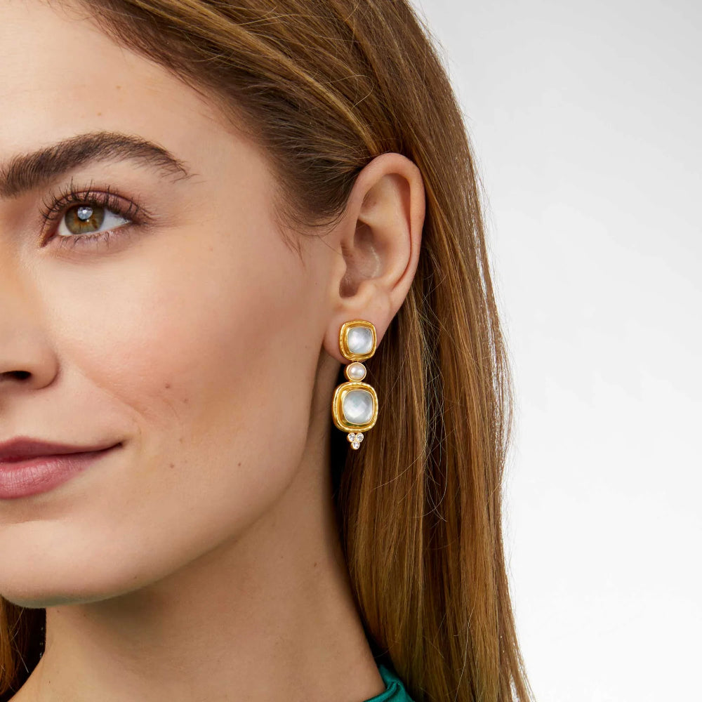 Julie Vos Tudor Shimmering Gemstone and Pearl Statement Earrings